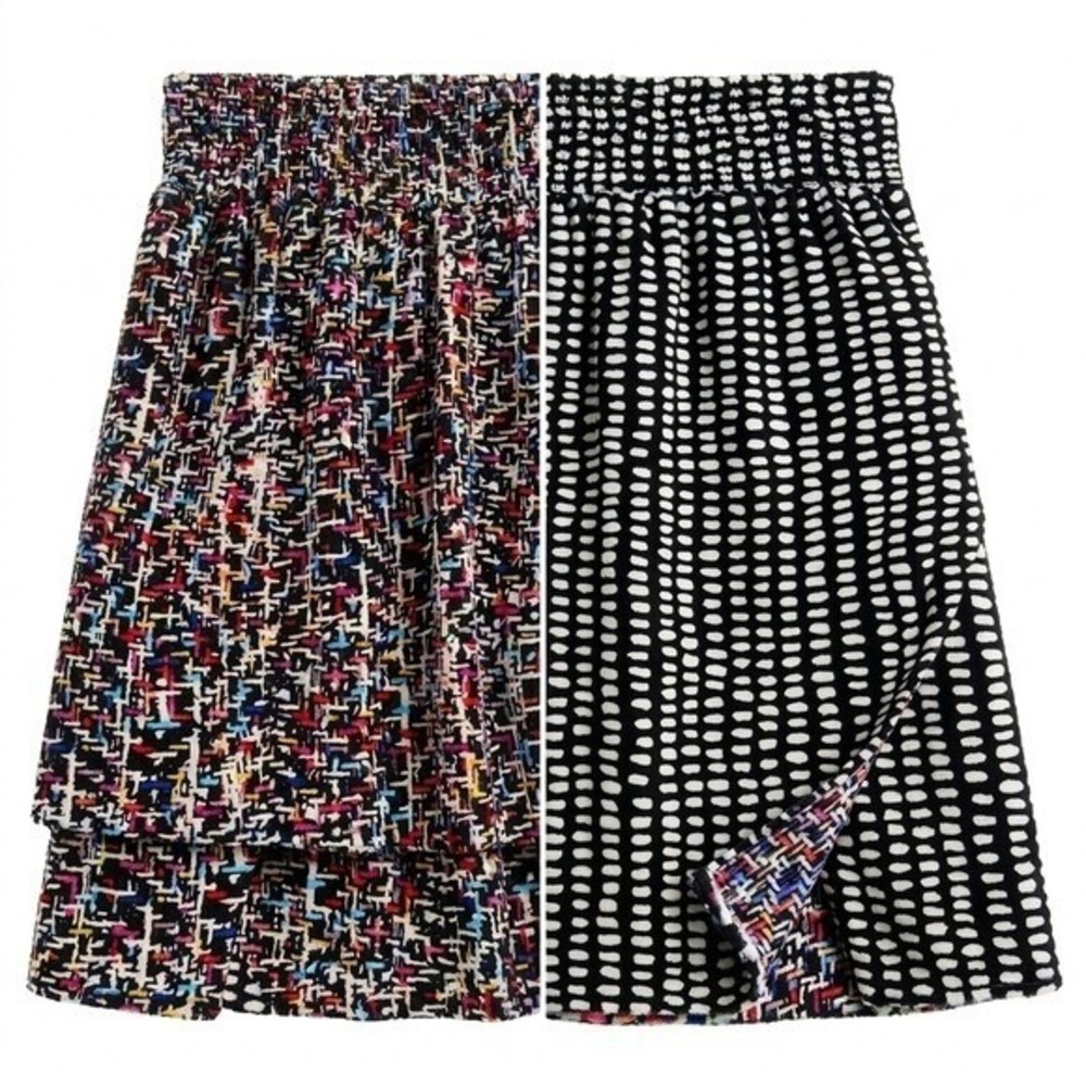 CAbi Reversible Skirt — Black and White and  Multicolor Print Size XS